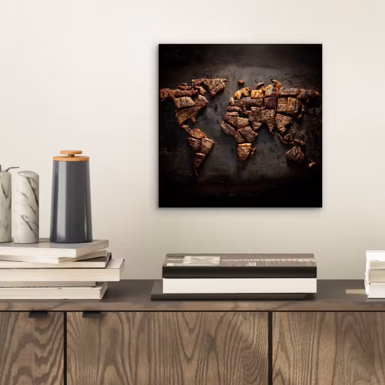 Aluminium schilderij - Wereldkaart - Gegrild vlees — 2