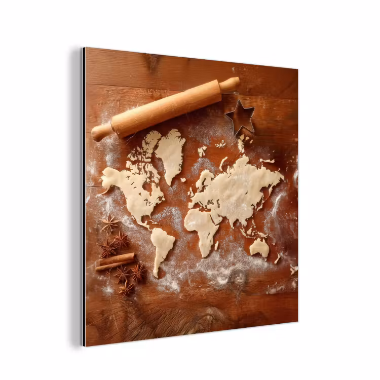 Aluminium schilderij - Wereldkaart - Koekjesdeeg - Warme baksfeer — 1
