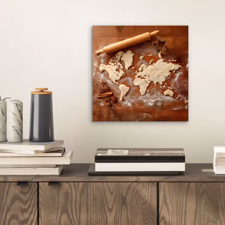 Aluminium schilderij - Wereldkaart - Koekjesdeeg - Warme baksfeer — 2