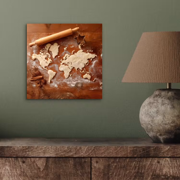 Aluminium schilderij - Wereldkaart - Koekjesdeeg - Warme baksfeer — 3