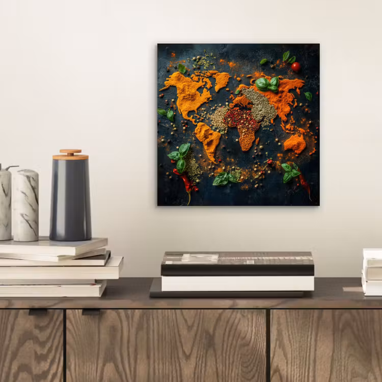 Aluminium schilderij - Wereldkaart - Kruiden - Levendige kleuren — 2