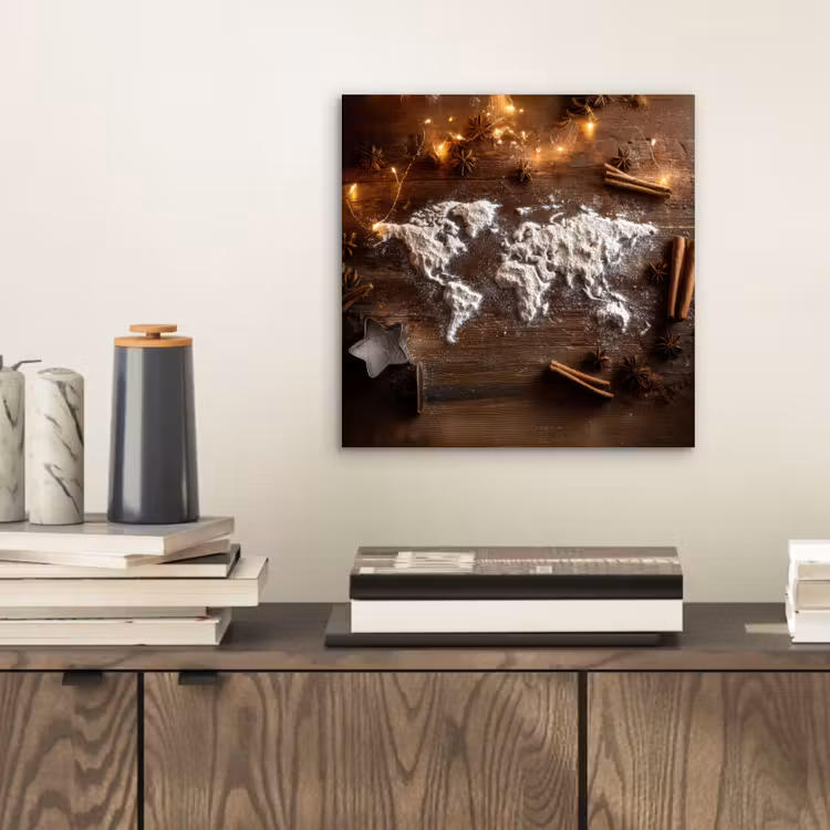 Aluminium schilderij - Wereldkaart - Poedersuiker - Hout — 2