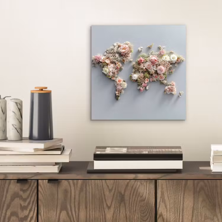 Aluminium schilderij - Wereldkaart - Rozen - Roze — 2