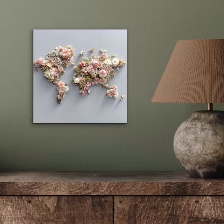 Aluminium schilderij - Wereldkaart - Rozen - Roze — 3