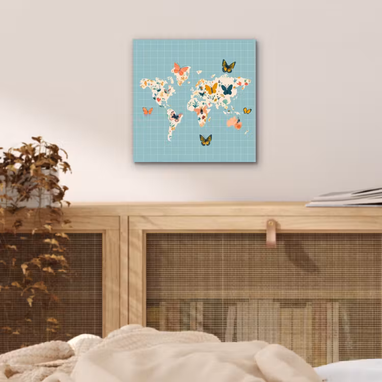 Aluminium schilderij - Wereldkaart - Vlinders - Dromerig — 4