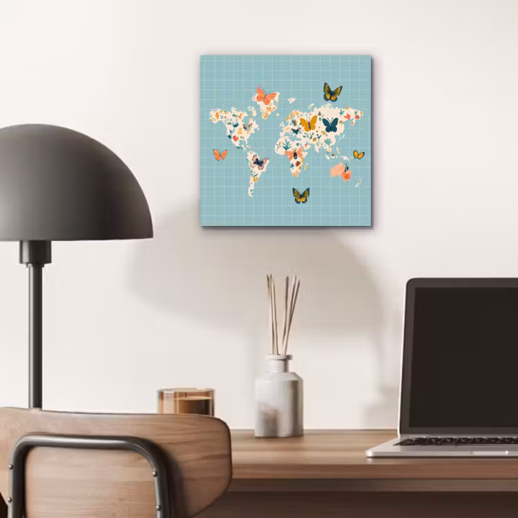 Aluminium schilderij - Wereldkaart - Vlinders - Dromerig — 6
