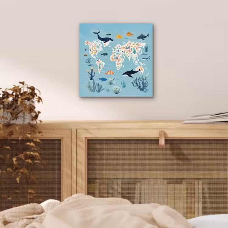 Aluminium schilderij - Wereldkaart - Zeeleven - Blauw — 4