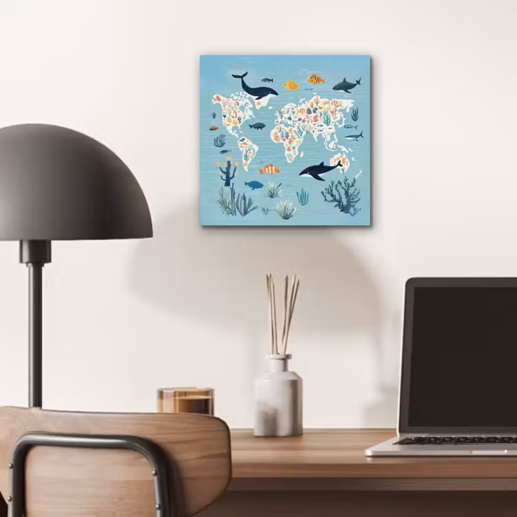 Aluminium schilderij - Wereldkaart - Zeeleven - Blauw — 6