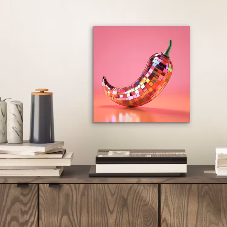 Aluminium schilderij - Peper - Disco - Rood - Glitter — 2