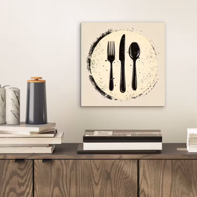 Aluminium schilderij - Zwart - Bestek - Rondje — 2