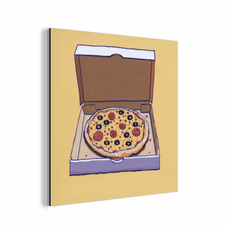 Aluminium schilderij - Pizza - Doos - Salami - Illustratie — 1