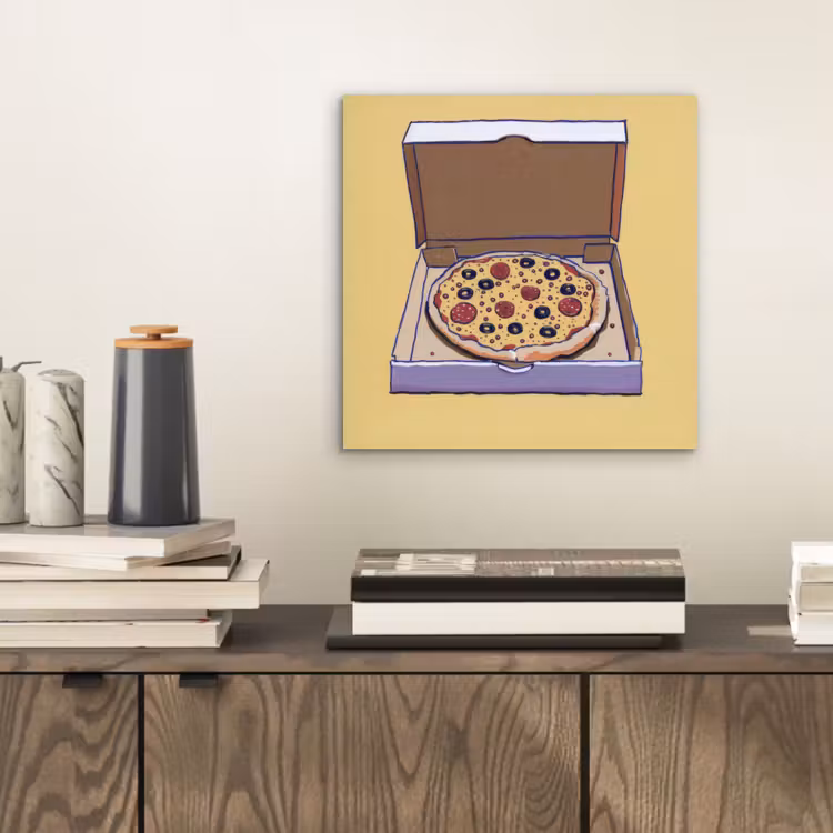 Aluminium schilderij - Pizza - Doos - Salami - Illustratie — 2
