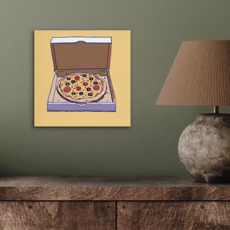 Aluminium schilderij - Pizza - Doos - Salami - Illustratie — 3