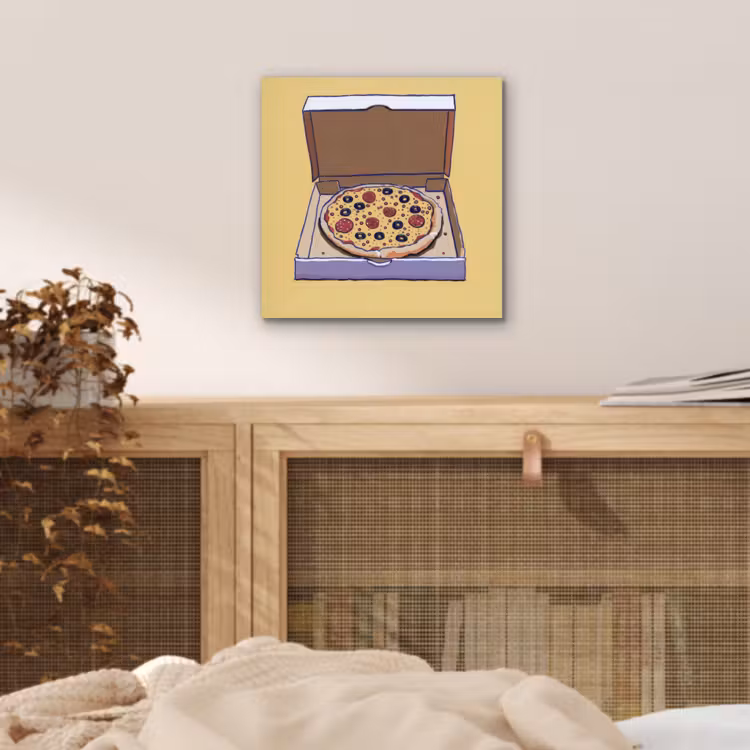 Aluminium schilderij - Pizza - Doos - Salami - Illustratie — 4