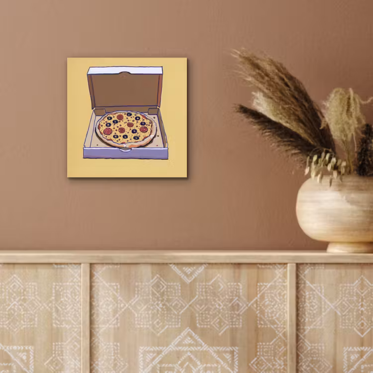 Aluminium schilderij - Pizza - Doos - Salami - Illustratie — 5