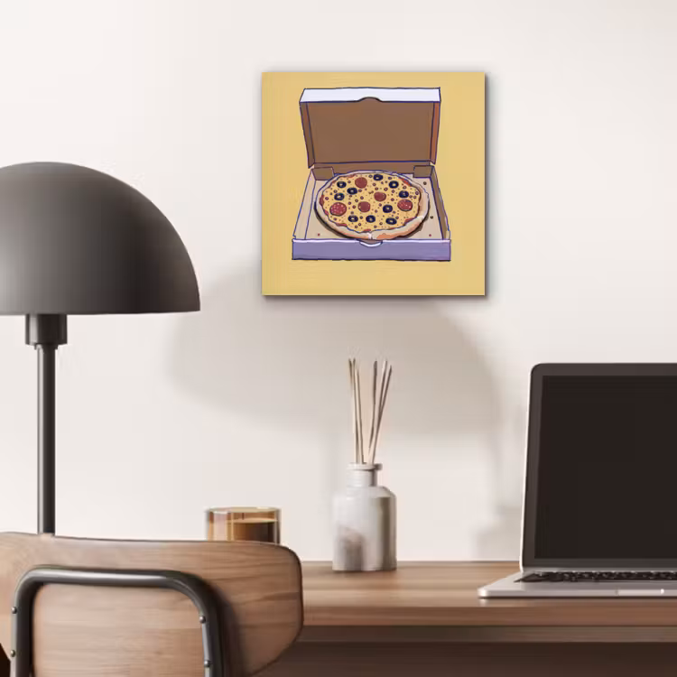 Aluminium schilderij - Pizza - Doos - Salami - Illustratie — 6