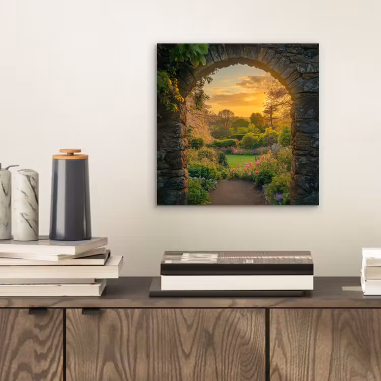 Aluminium schilderij - Poort - Planten - Zonsondergang — 2