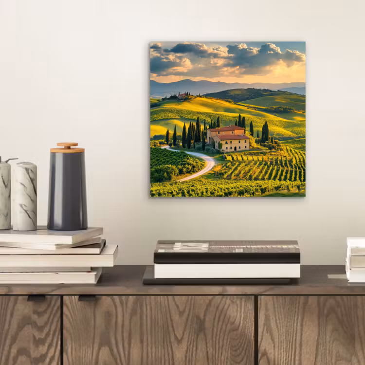 Aluminium schilderij - Toscane - Landschap - Wijngaarden — 2
