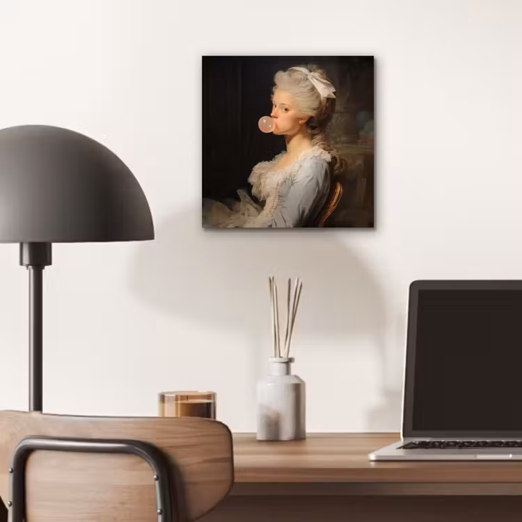 Aluminium schilderij - Vrouw - Barokjurk - Kauwgom — 6