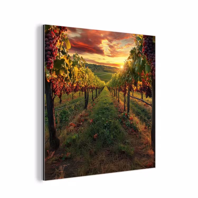 Aluminium schilderij - Wijngaard - Druiven - Zonsondergang — 1