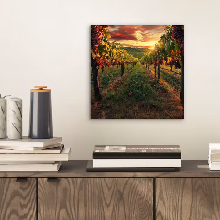 Aluminium schilderij - Wijngaard - Druiven - Zonsondergang — 2