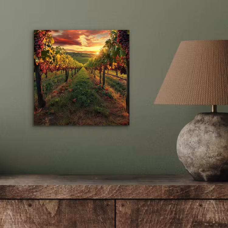 Aluminium schilderij - Wijngaard - Druiven - Zonsondergang — 3