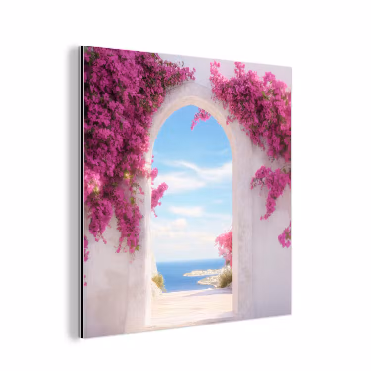 Aluminium schilderij - Zee - Roze - Bloemen - Poort — 1