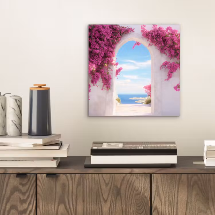 Aluminium schilderij - Zee - Roze - Bloemen - Poort — 2