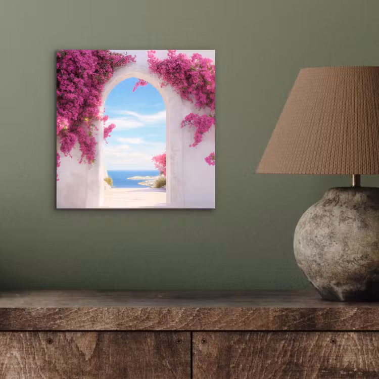 Aluminium schilderij - Zee - Roze - Bloemen - Poort — 3