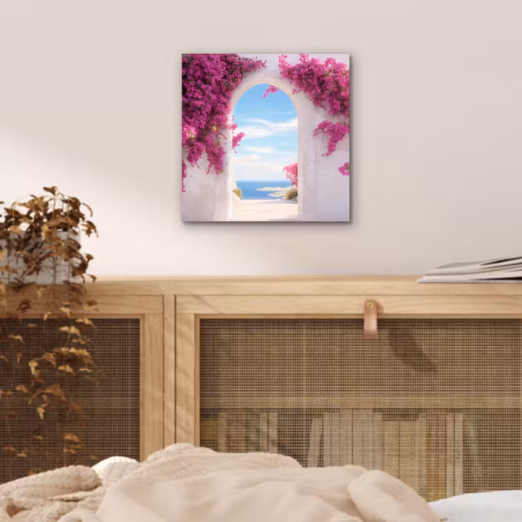 Aluminium schilderij - Zee - Roze - Bloemen - Poort — 4