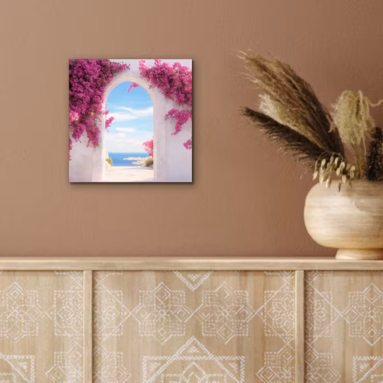 Aluminium schilderij - Zee - Roze - Bloemen - Poort — 5