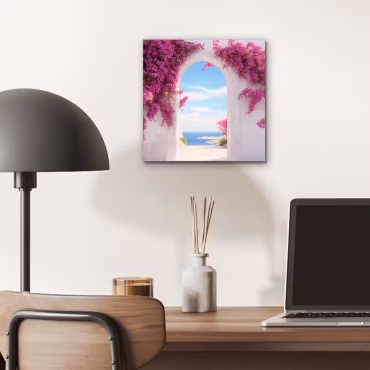 Aluminium schilderij - Zee - Roze - Bloemen - Poort — 6