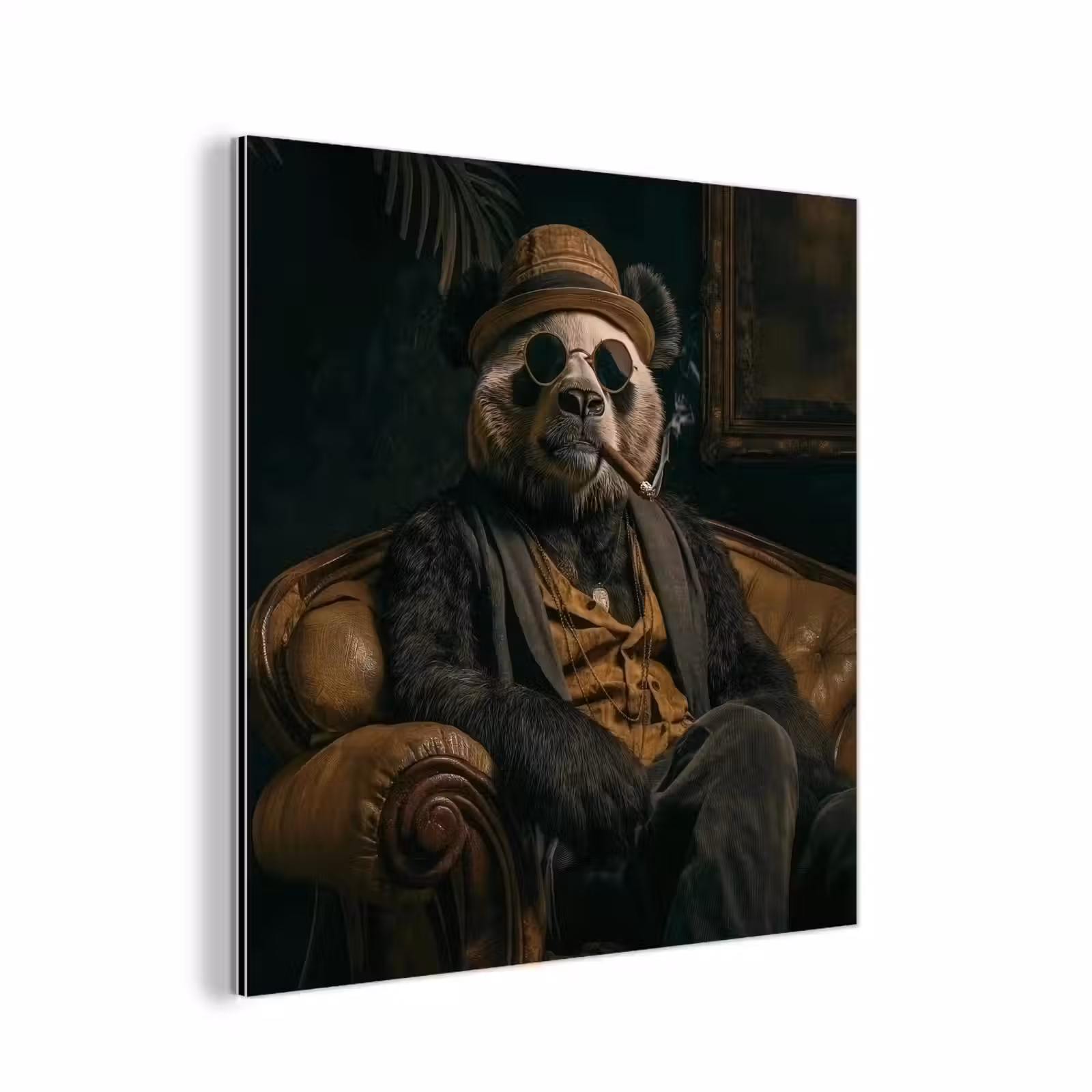 Aluminium schilderij - Panda - Hoed - Bril - Pak — 1