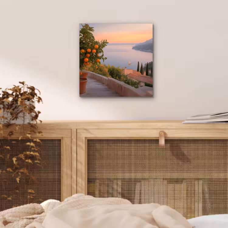 Aluminium schilderij - Middelandse zee - Sinaasappel - Heuvels - Zee — 4