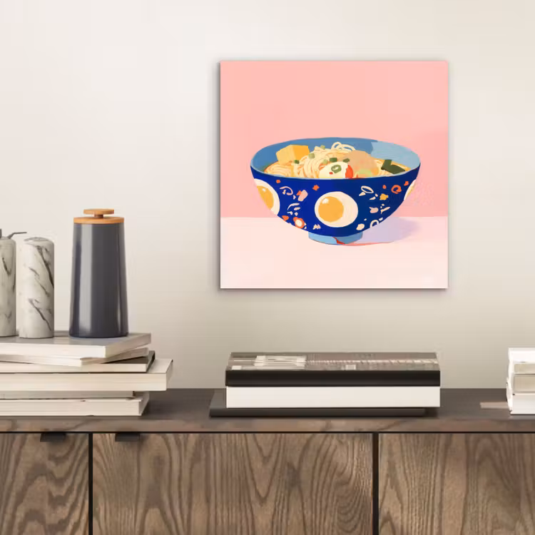 Aluminium schilderij - Noodles - Kom - Blauw - Illustratie — 2