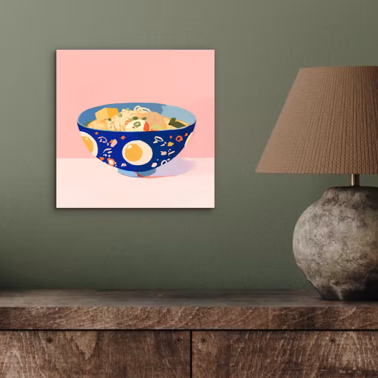 Aluminium schilderij - Noodles - Kom - Blauw - Illustratie — 3