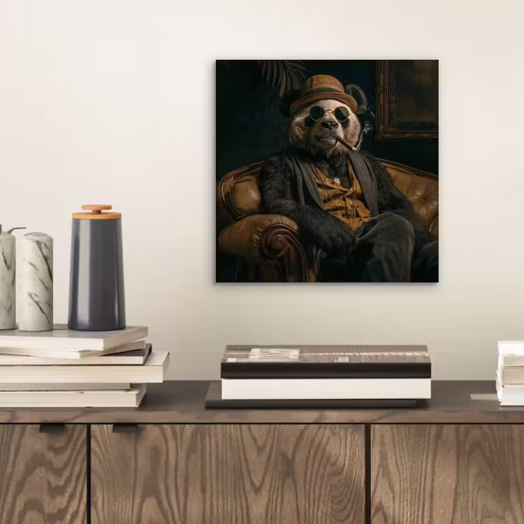 Aluminium schilderij - Panda - Hoed - Bril - Pak — 2