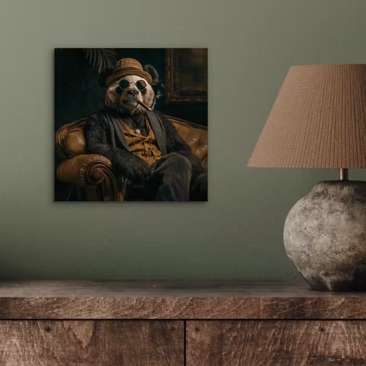 Aluminium schilderij - Panda - Hoed - Bril - Pak — 3