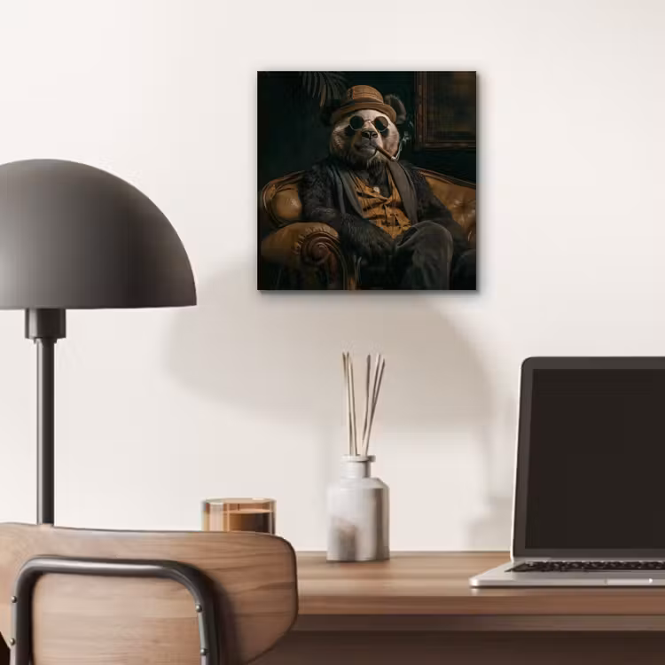Aluminium schilderij - Panda - Hoed - Bril - Pak — 6