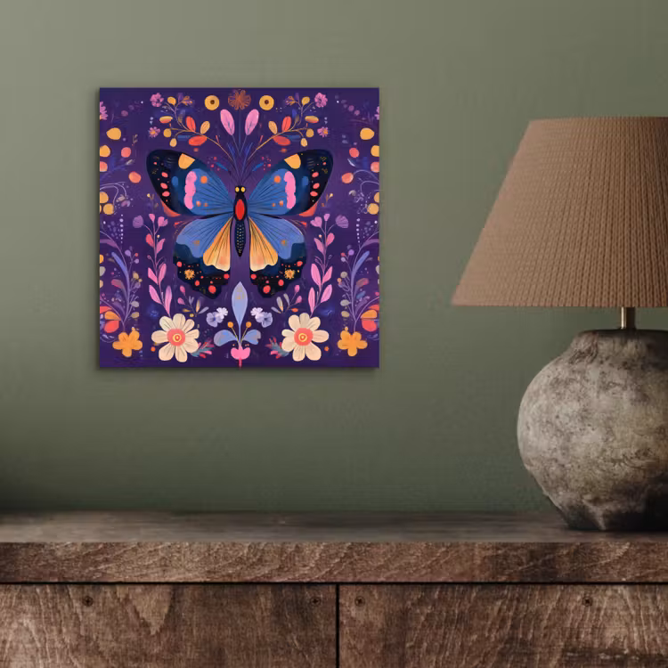 Aluminium schilderij - Sierlijk - Bloemen - Vlinder - Paars — 3