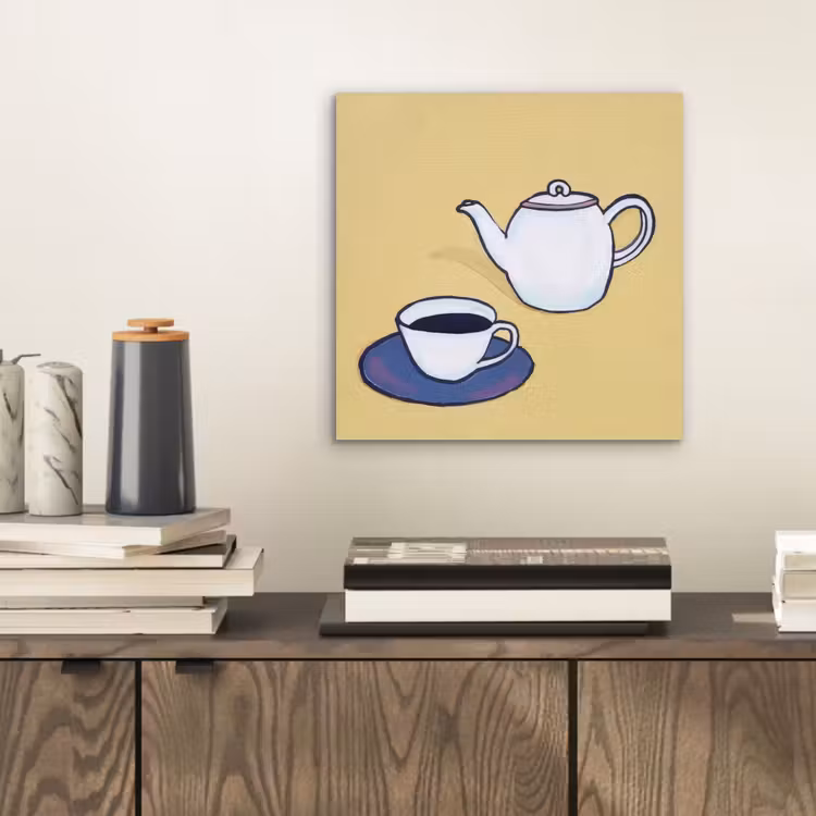 Aluminium schilderij - Theepot - Kopje - Beige - Illustratie — 2