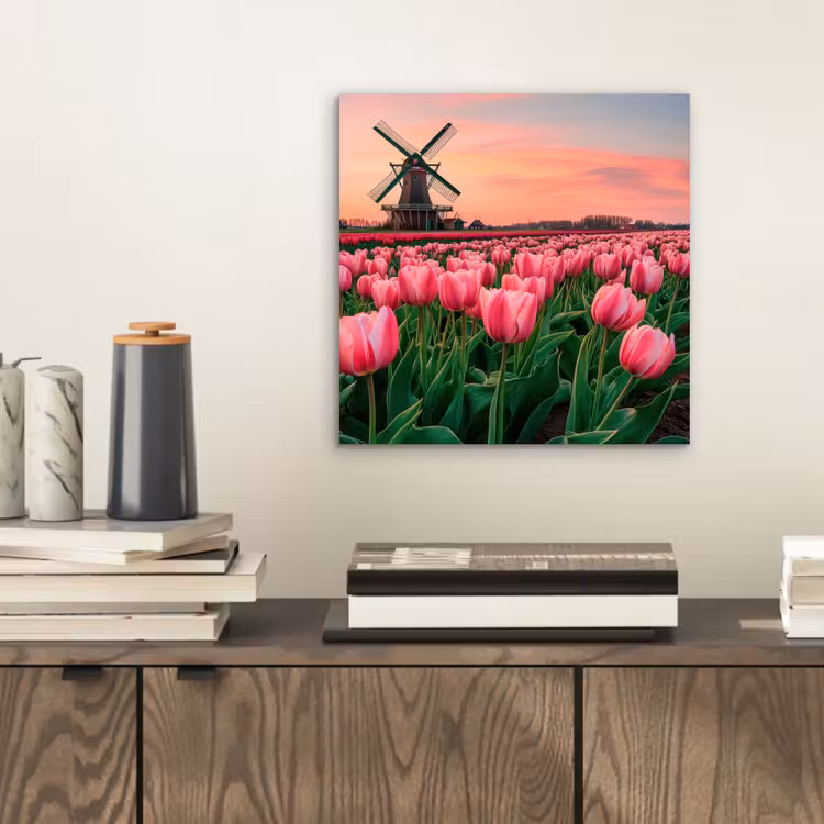 Aluminium schilderij - Tulpen - Molen - Nederland — 2