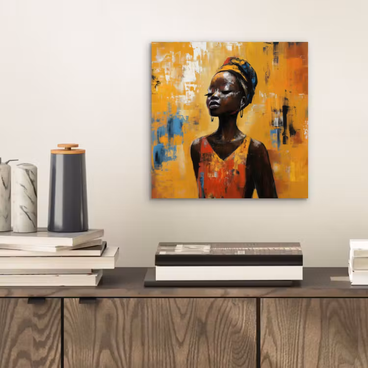 Aluminium schilderij - Vrouw - Ogen - Penseelstreken - Geel — 2