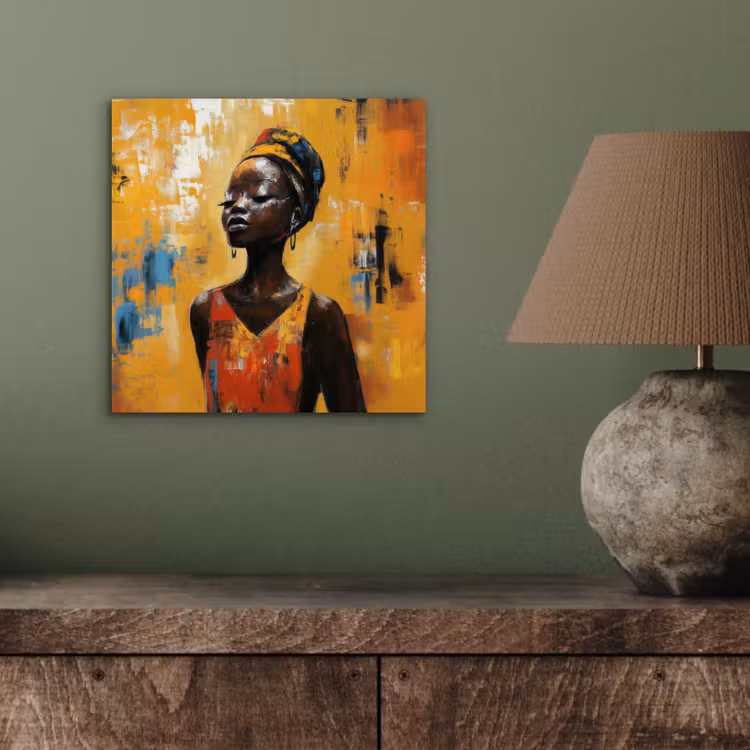 Aluminium schilderij - Vrouw - Ogen - Penseelstreken - Geel — 3