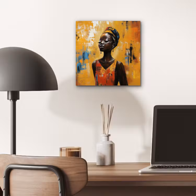 Aluminium schilderij - Vrouw - Ogen - Penseelstreken - Geel — 6