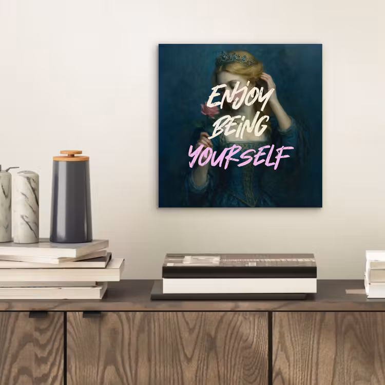 Aluminium schilderij - Vrouw - Roos - Quote — 2