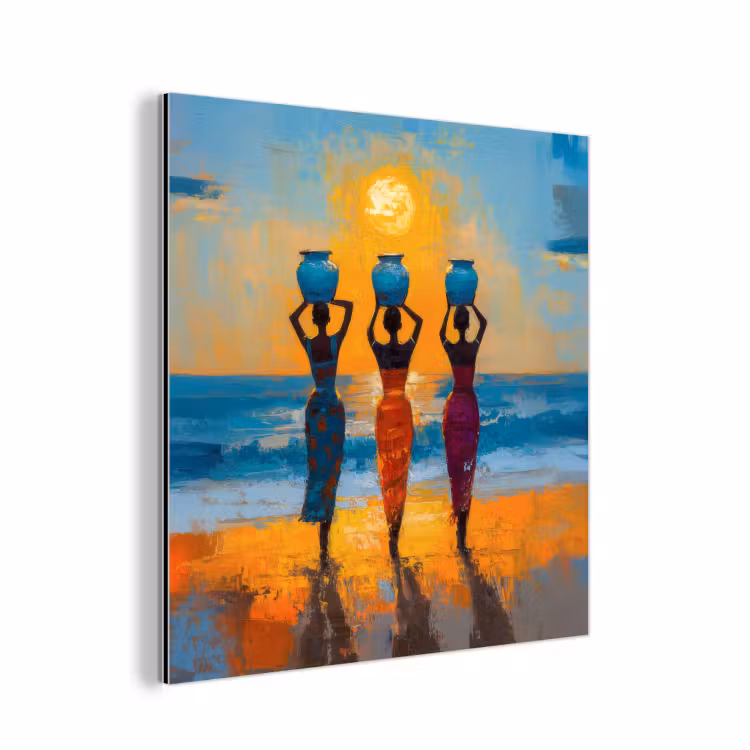 Aluminium schilderij - Vrouwen - Strand - Zondsondergang — 1