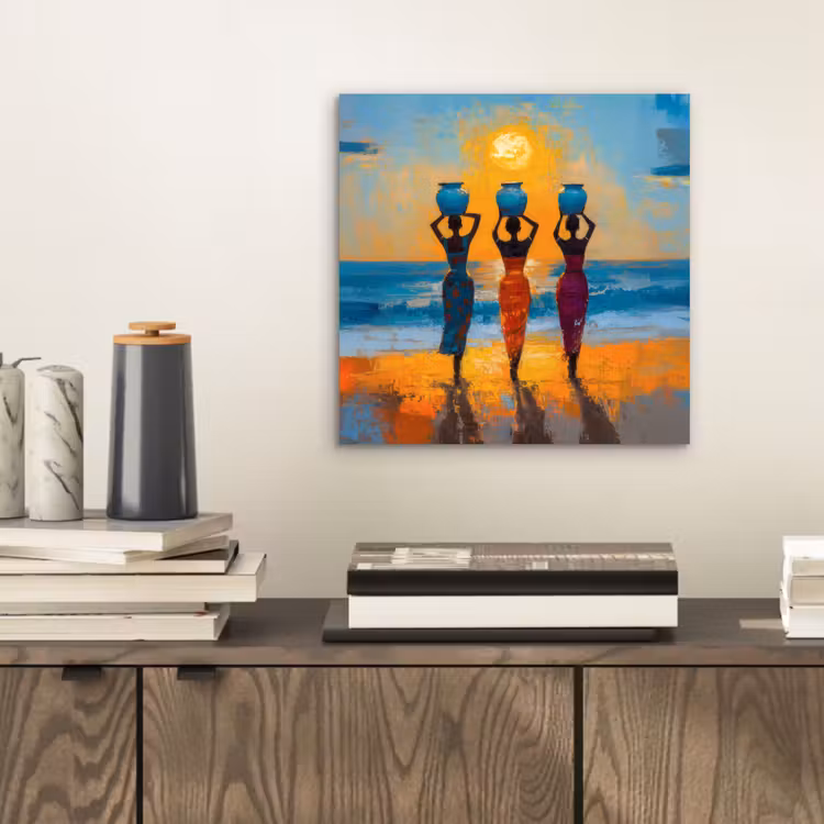 Aluminium schilderij - Vrouwen - Strand - Zondsondergang — 2