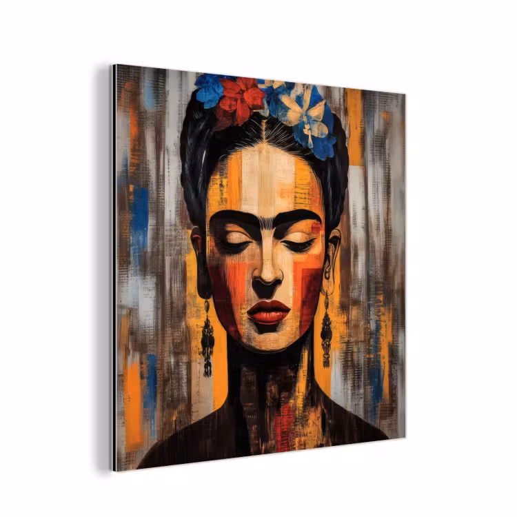 Aluminium schilderij - Portret - Vrouw - Bloemen — 1