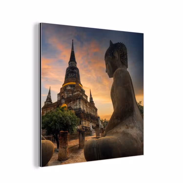 Aluminium schilderij - Tempel - Zonsondergang - Boeddha beelden - Buddha — 1
